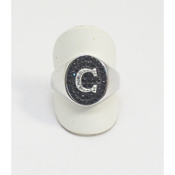 ANELLO IN ARGENTO 925 CON ZIRCONI NERI E BIANCHI MOD CHEVALIER CON INIZIALE