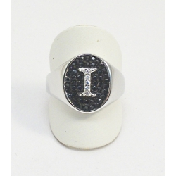 ANELLO IN ARGENTO 925 CON ZIRCONI NERI E BIANCHI MOD CHEVALIER CON INIZIALE