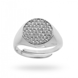 Anello Chevalier Rotondo con Zirconi Bianchi in Argento 925 Rodiato