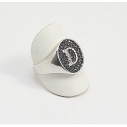 ANELLO IN ARGENTO 925 CON ZIRCONI NERI E BIANCHI MOD CHEVALIER CON INIZIALE