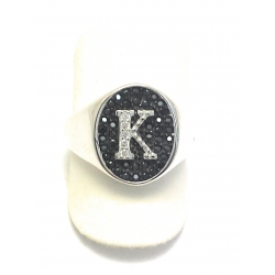 ANELLO IN ARGENTO 925 CON ZIRCONI NERI E BIANCHI MOD CHEVALIER SCUDO CON INIZIALE