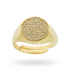 Anello Chevalier Rotondo con Zirconi Bianchi in Argento 925 dorato