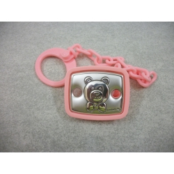 SPILLA PER CIUCCIO BIMBA CON PLACCHETTA IN ARGENTO CON ORSETTO