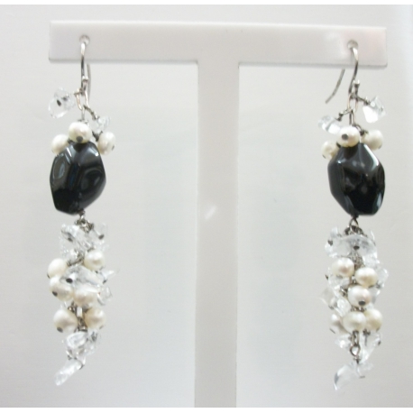 ORECCHINI IN ARGENTO CON PIETRE NATURALI ONICE PERLE CRISTALLI
