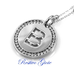 Collana e ciondolo con iniziale lettera b e zirconi in ottone argentato