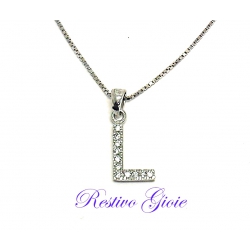 COLLANA GIROCOLLO IN ARGENTO 925 CON CIONDOLO LETTERA "L" CON ZIRCONI