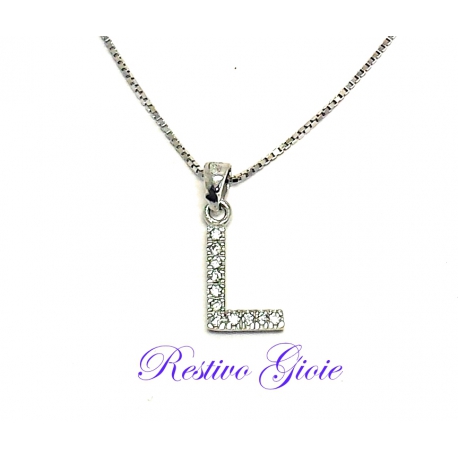 COLLANA GIROCOLLO IN ARGENTO 925 CON CIONDOLO LETTERA "L" CON ZIRCONI