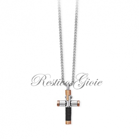 COLLANA 2JEWELS CON CROCE IN ACCIAIO E BRONZO UOMO COD.251599