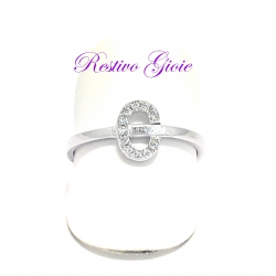 ANELLO APERTO REGOLABILE IN ARGENTO CON LETTERA INIZIALE "C" CON ZIRCONI
