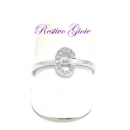 ANELLO APERTO REGOLABILE IN ARGENTO CON LETTERA INIZIALE "C" CON ZIRCONI
