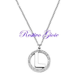 COLLANA GIROCOLLO IN ACCIAIO CON CIONDOLO LETTERA INIZIALE "L" E ZIRCONI