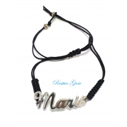 BRACCIALE IN CORDA NERO CON CENTRALE NOME "MARIA" IN ARGENTO 925 COD. BRAG286A