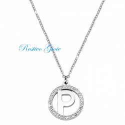 COLLANA GIROCOLLO IN ACCIAIO CON CIONDOLO LETTERA INIZIALE "P" E ZIRCONI