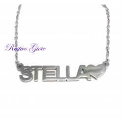 COLLANA GIROCOLLO ROLO' IN ACCIAIO LUCIDO CON NOME "STELLA" E CUORE