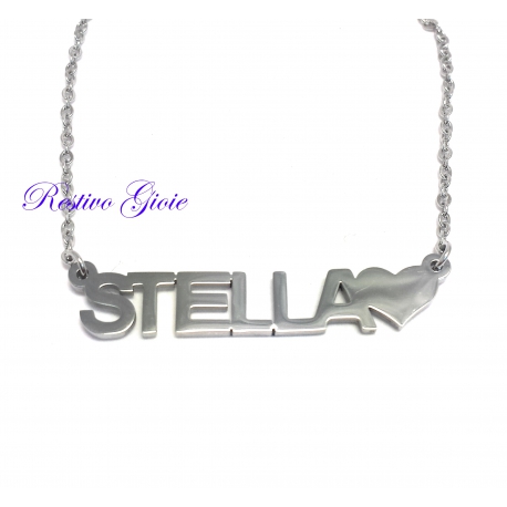 COLLANA GIROCOLLO ROLO' IN ACCIAIO LUCIDO CON NOME "STELLA" E CUORE