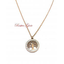 COLLANA GIROCOLLO IN ACCIAIO ROSATO CON CIONDOLO ALBERO DELLA VITA CON ZIRCONI