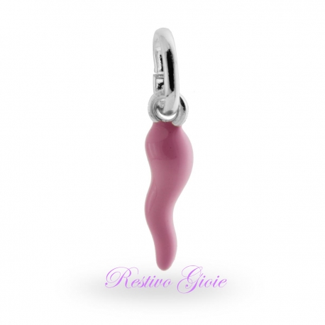 CIONDOLO CORNO PORTAFORTUNA CORNETTO SMALTATO ROSA REF.13244