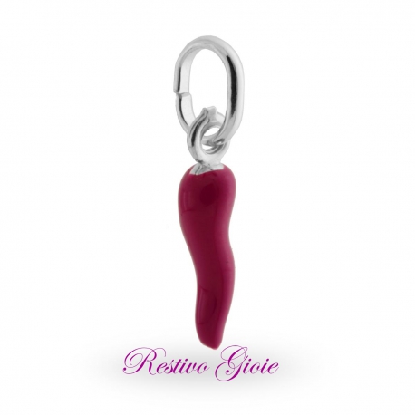 CIONDOLO CORNO PORTAFORTUNA CORNETTO SMALTATO FUCSIA REF.13245