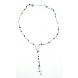 COLLANA IN ARGENTO TIPO ROSARIO CON PALLINE BLU E ACCIAIO CON CROCE COD.1184526