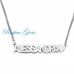 COLLANA GIROCOLLO ROLO' IN ACCIAIO LUCIDO CON NOME "ALESSANDRA" E CUORE