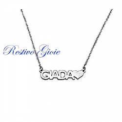 COLLANA GIROCOLLO ROLO' IN ACCIAIO LUCIDO CON NOME "GIADA" E CUORE
