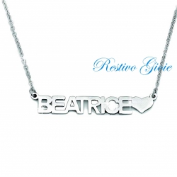 COLLANA GIROCOLLO ROLO' IN ACCIAIO LUCIDO CON NOME "BEATRICE" E CUORE