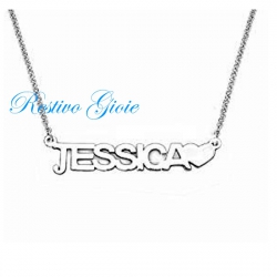 COLLANA GIROCOLLO ROLO' IN ACCIAIO LUCIDO CON NOME "JESSICA" E CUORE