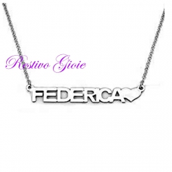 COLLANA GIROCOLLO ROLO' IN ACCIAIO LUCIDO CON NOME "FEDERICA" E CUORE