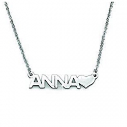 COLLANA GIROCOLLO ROLO' IN ACCIAIO LUCIDO CON NOME "ANNA" E CUORE