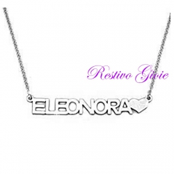 COLLANA GIROCOLLO ROLO' IN ACCIAIO LUCIDO CON NOME "ELEONORA" E CUORE