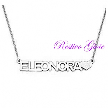 COLLANA GIROCOLLO ROLO' IN ACCIAIO LUCIDO CON NOME "ELEONORA" E CUORE