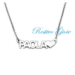 COLLANA GIROCOLLO ROLO' IN ACCIAIO LUCIDO CON NOME "PAOLA" E CUORE