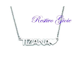 COLLANA GIROCOLLO ROLO' IN ACCIAIO LUCIDO CON NOME "TIZIANA" E CUORE
