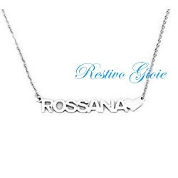 COLLANA GIROCOLLO ROLO' IN ACCIAIO LUCIDO CON NOME "ROSSANA" E CUORE