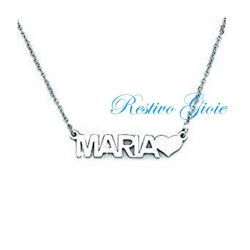 COLLANA GIROCOLLO ROLO' IN ACCIAIO LUCIDO CON NOME "MARIA" E CUORE