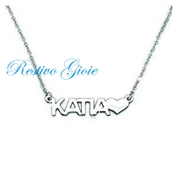 COLLANA GIROCOLLO ROLO' IN ACCIAIO LUCIDO CON NOME "KATIA" E CUORE