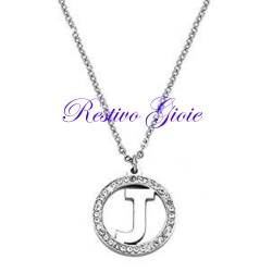 COLLANA GIROCOLLO IN ACCIAIO CON CIONDOLO LETTERA INIZIALE "J" E ZIRCONI