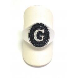 ANELLO IN ARGENTO 925 CON ZIRCONI NERI E BIANCHI MOD CHEVALIER CON INIZIALE