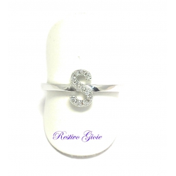 ANELLO APERTO REGOLABILE IN ARGENTO CON LETTERA INIZIALE "S" CON ZIRCONI