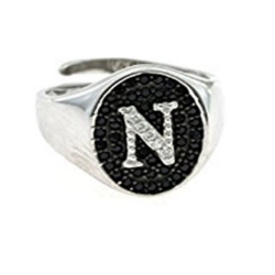 ANELLO IN ARGENTO 925 CON ZIRCONI NERI E BIANCHI MOD CHEVALIER CON INIZIALE