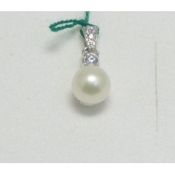 CIONDOLO PENDENTE IN ORO BIANCO 18Kt 750/°°° PERLA ACQUA DOLCE E ZIRCONI GR 1,8