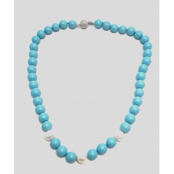 Collana in turchese e perle bianche con chiusura in argento