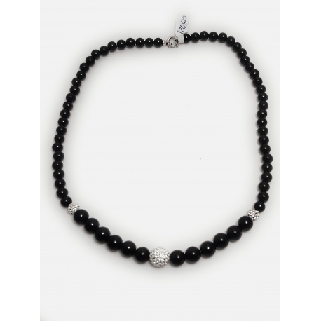 Collana in onice nero con inserti in resina e chiusura in oro bianco