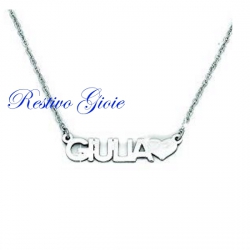 COLLANA GIROCOLLO ROLO' IN ACCIAIO LUCIDO CON NOME "GIULIA" E CUORE