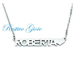 COLLANA GIROCOLLO ROLO' IN ACCIAIO LUCIDO CON NOME "ROBERTA" E CUORE