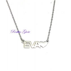 COLLANA GIROCOLLO ROLO' IN ACCIAIO LUCIDO CON NOME "EVA" E CUORE