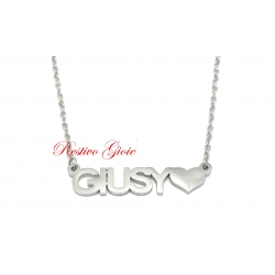 COLLANA GIROCOLLO ROLO' IN ACCIAIO LUCIDO CON NOME "GIUSY" E CUORE