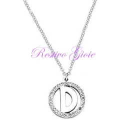 COLLANA GIROCOLLO IN ACCIAIO CON CIONDOLO LETTERA INIZIALE "D" E ZIRCONI