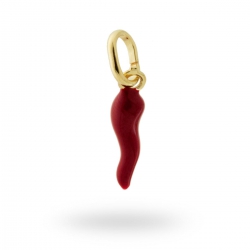 Ciondolo corno portafortuna cornetto smaltato rosso corallo ref.17365