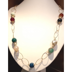 Collana donna con pietre dure di agata colorata e catena in argento dorato